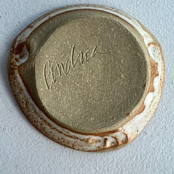 Studio Art Pottery 3.5" Stoneware Trinket Dish Tray Handmade Signed - Picture 3 of 7